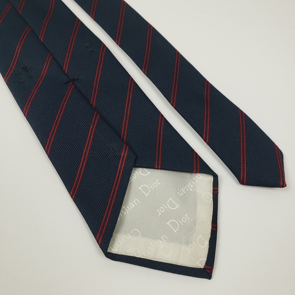 Dior Navy Blue Tie with Red Stripes - Picture 5 of 6